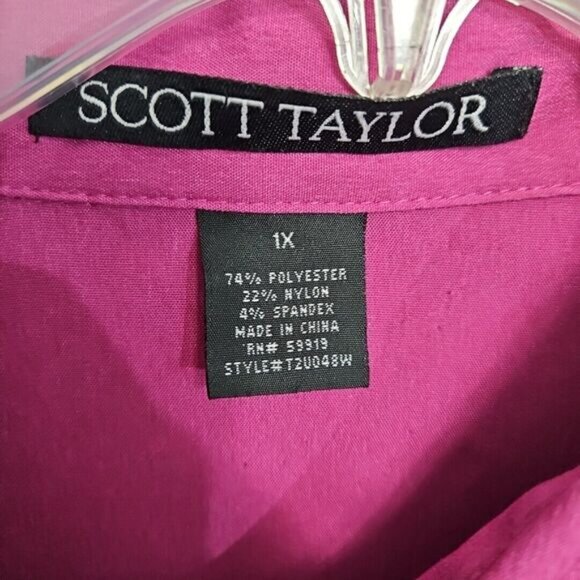 Scott Taylor Women's Sz 1X Pink Blouse poly nylon blend 3/4 sleeve - Picture 3 of 8